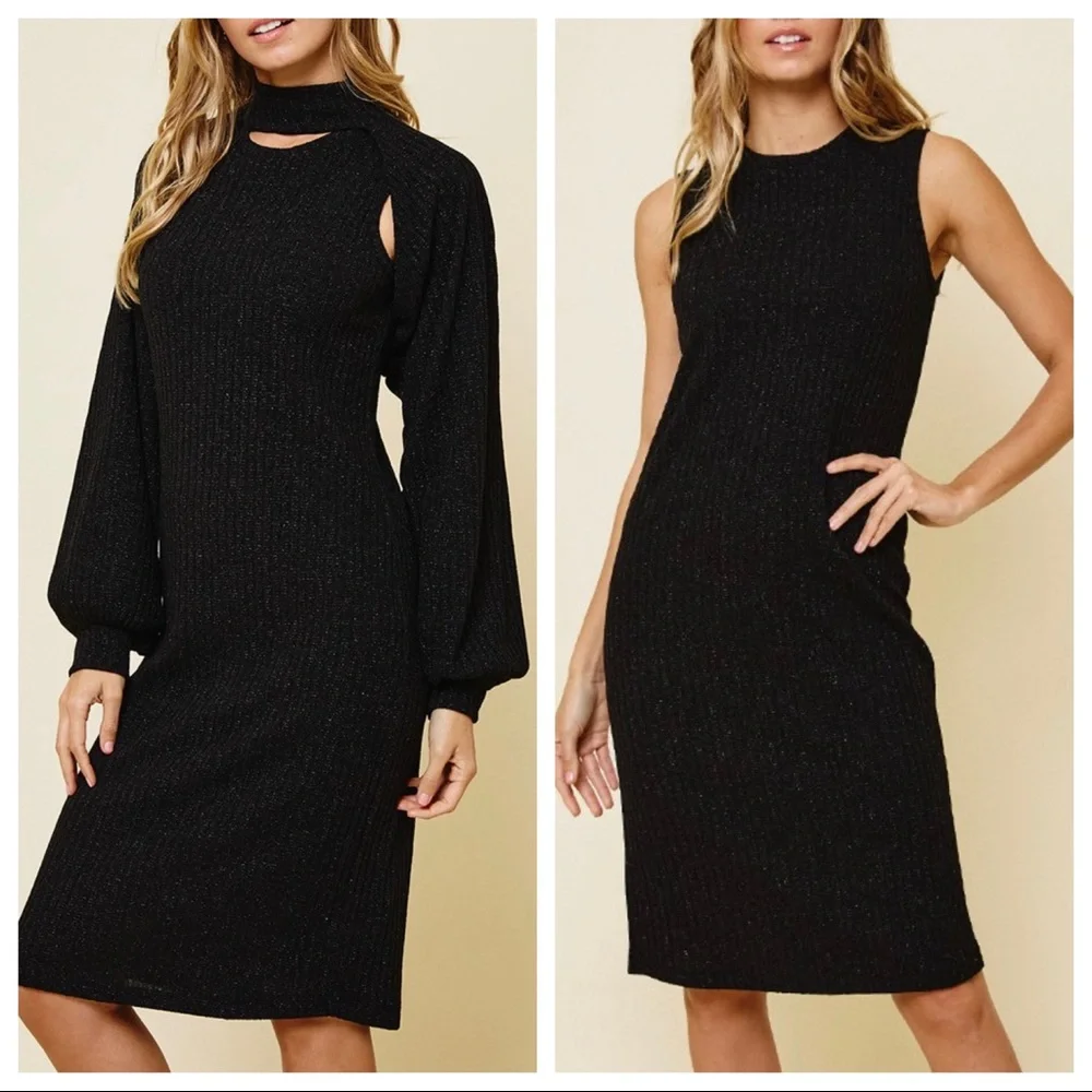 Sleeveless Dress with Ribbed Turtleneck Bolero
SET - Picture 2 of 5